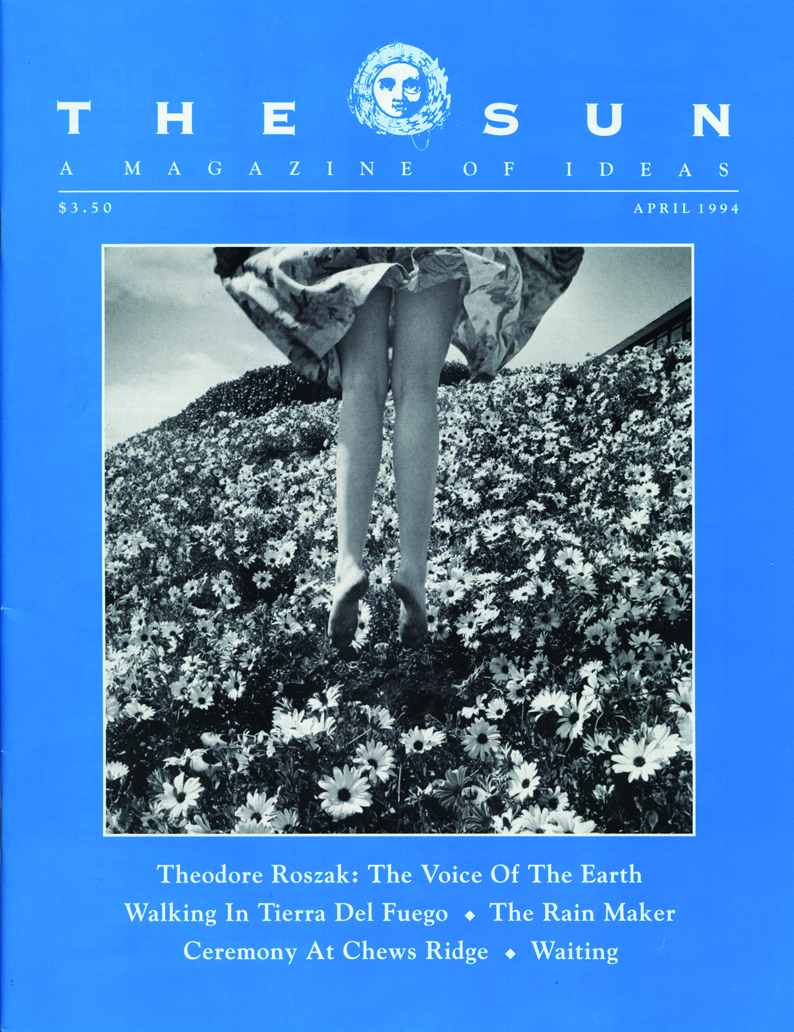 April 1994 cover of The Sun. A charming image of a pair of girl’s legs jumping over a field of flowers.